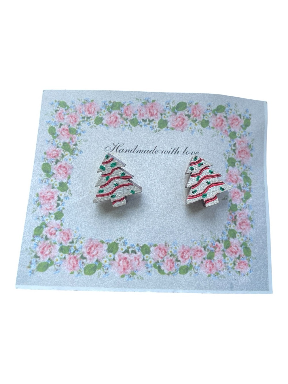 Handmade Wooden Christmas Tree Stud Earrings NWOT
